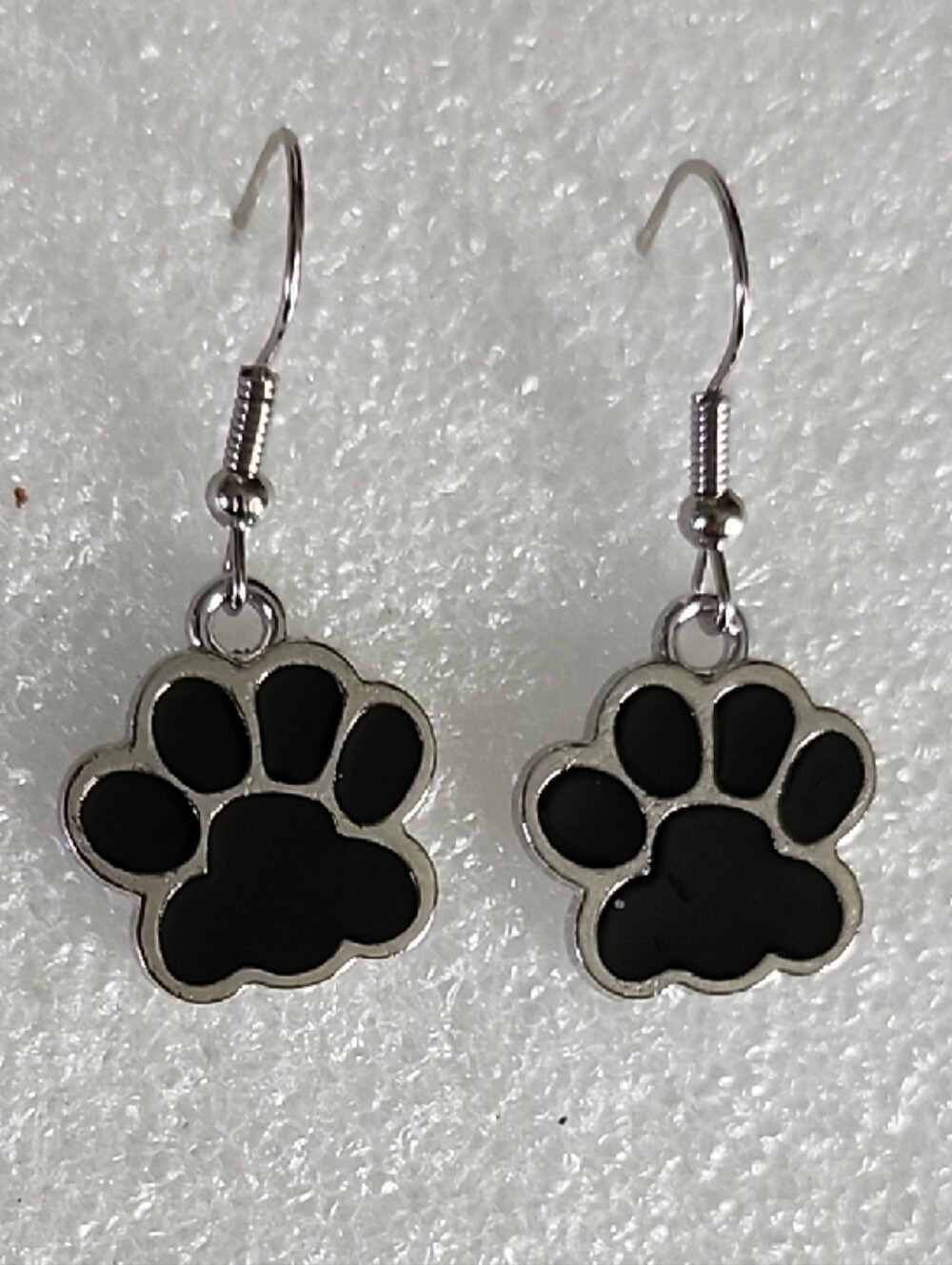 Black Paw Print Dangle Earrings